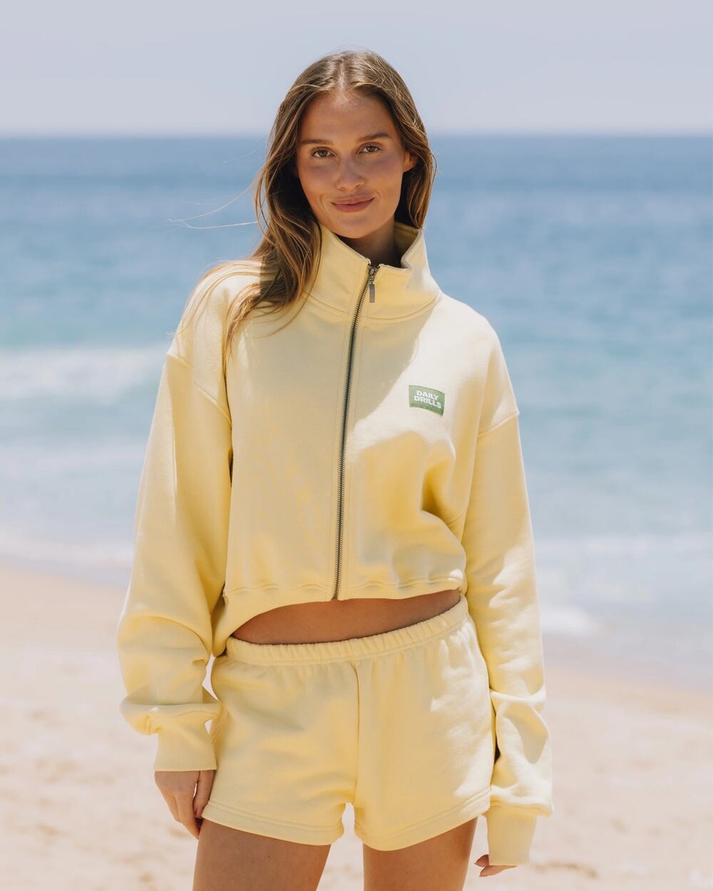 NEW DAILY DRILLS HEAVYWEIGHT FUNNEL NECK DOUBLE ZIP IN BUTTER SIZE XS/S